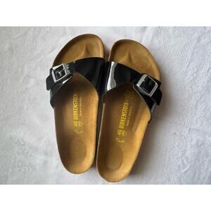 Birkenstock Madrid Ladies Size 40/US9 Regular Slide Sandals Black Patent Leather